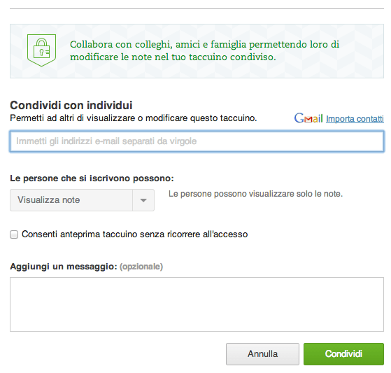 evernote condividi