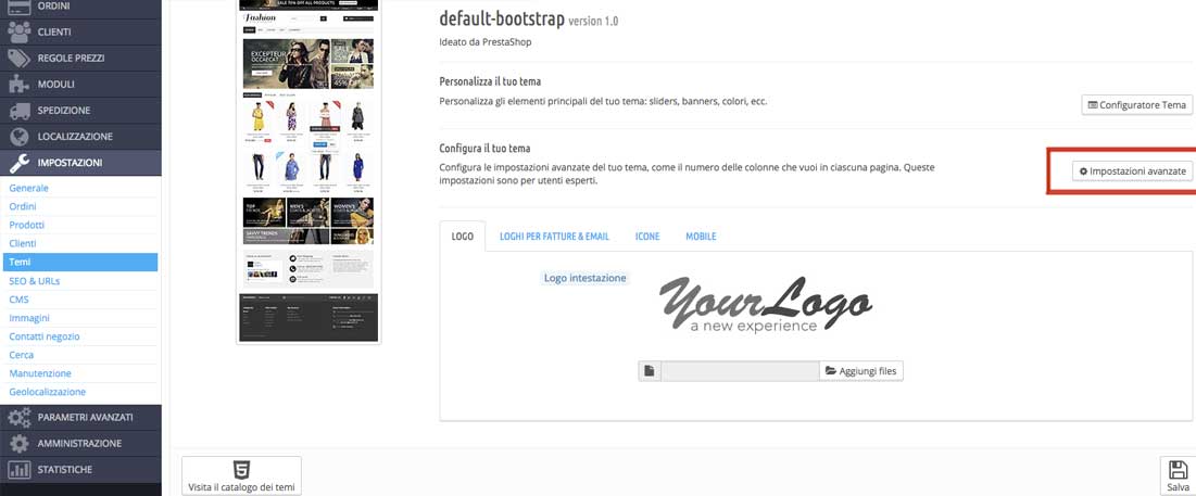 Prestashop impostazioni avanzate tema