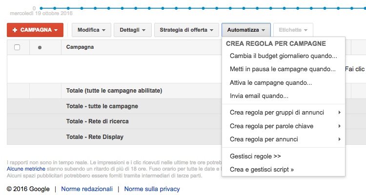 Aggiungere nuova regola automatizzata Google AdWords