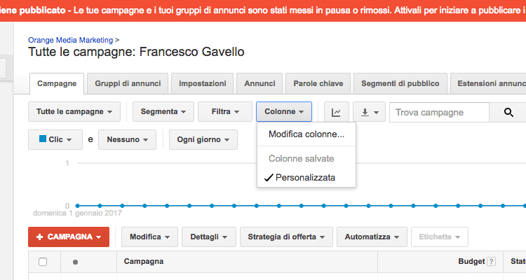 Modificare le colonne in Google AdWords