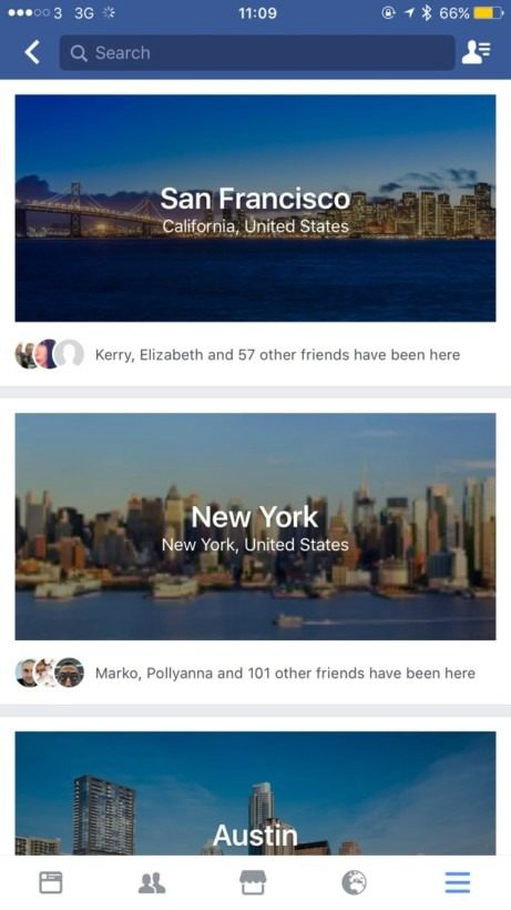 Facebook City Guides schermata viaggio