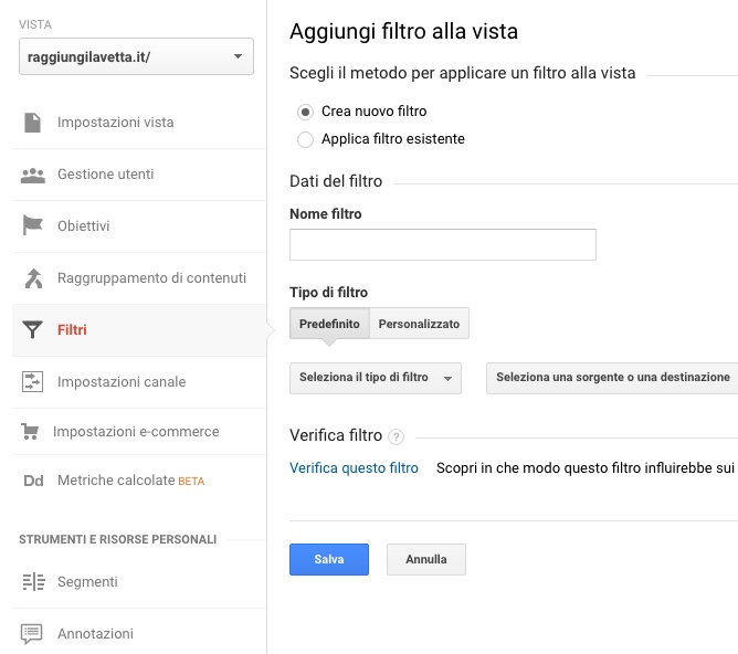 Come applicare un filtro a una Vista in Google Analytics