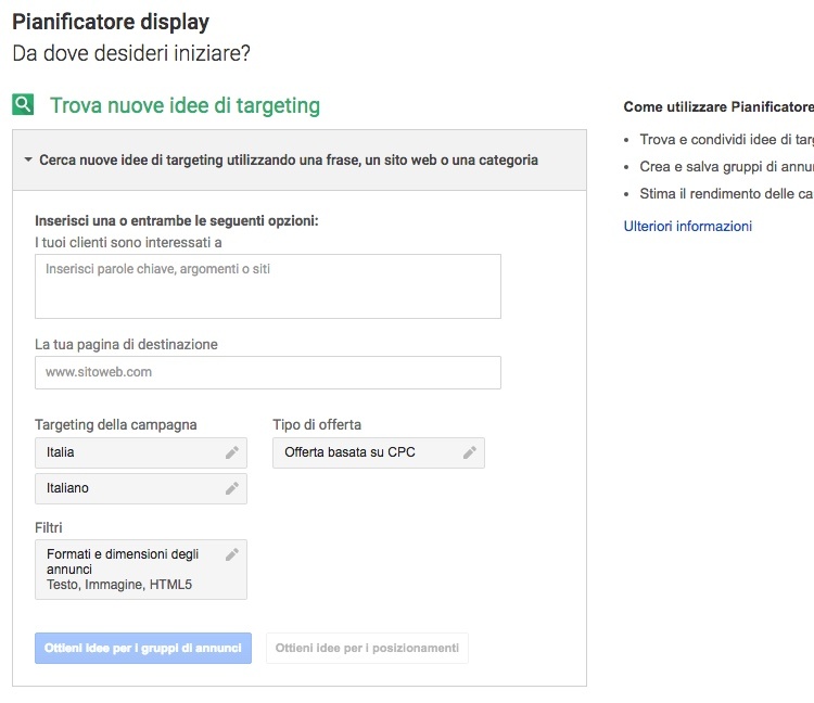 Come usare il Pianificatore Display in Google AdWords